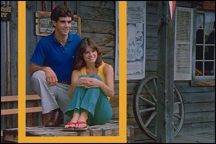 Couple sitting on step-framed