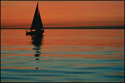 Sailboat on water-horizon upper 3rd