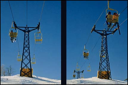 2 views of ski lift