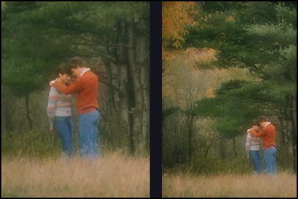 2 views of couple in woods